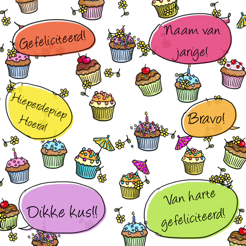 taartjes met tekstballon - Verjaardagskaarten Verjaardagskaarten - taartjes met tekstballon