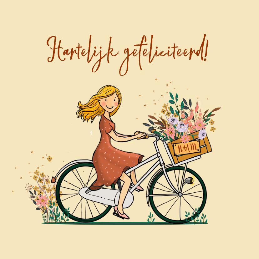 Transportfiets met bloemen - Verjaardagskaarten Verjaardagskaarten - Transportfiets met bloemen