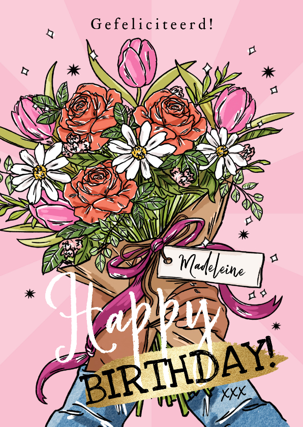 Verjaardagskaarten - Trendy verjaardagskaart kleurrijke bos bloemen illustratie