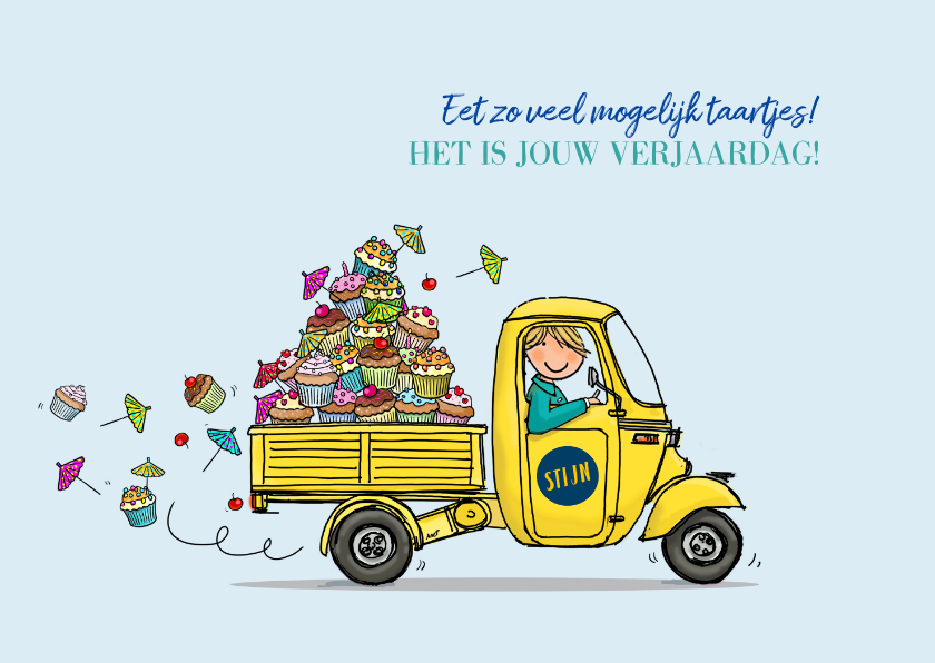 Verjaardagskaarten - Tuktuk met taartjes