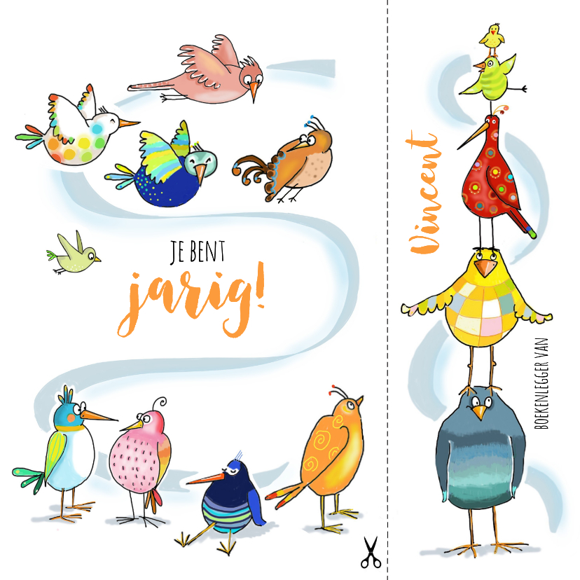 Verjaardagskaarten - Verjaardag - boekenleggerkaart met vogels