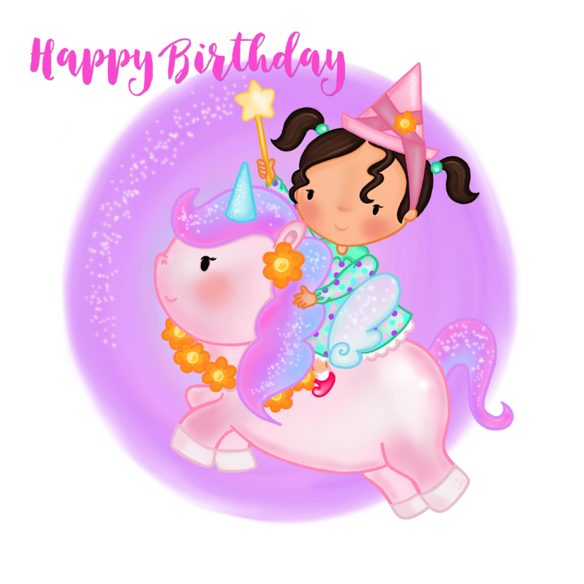 Verjaardag feetje op een Unicorn - Verjaardagskaarten Verjaardagskaarten - Verjaardag feetje op een Unicorn