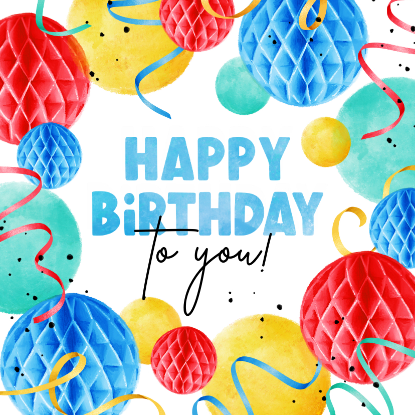 Verjaardagskaarten - Verjaardag felicitatie man vrouw confetti slingers kleurrijk