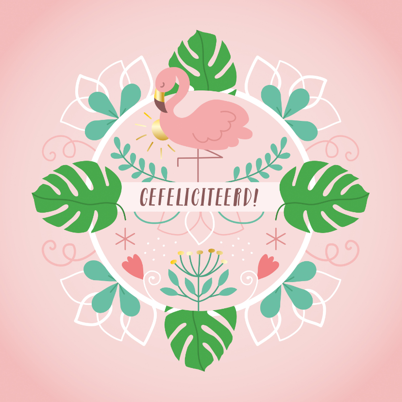 Verjaardag flamingo monstera bladeren - Verjaardagskaarten Verjaardagskaarten - Verjaardag flamingo monstera bladeren
