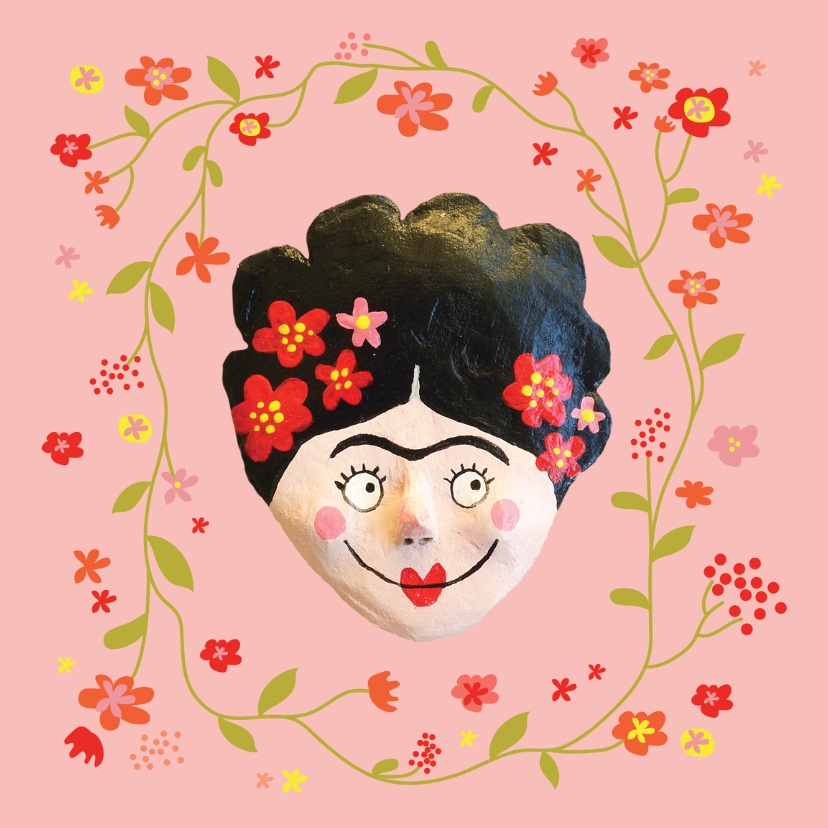 verjaardag Frida Kahlo bloemen - Verjaardagskaarten Verjaardagskaarten - verjaardag Frida Kahlo bloemen