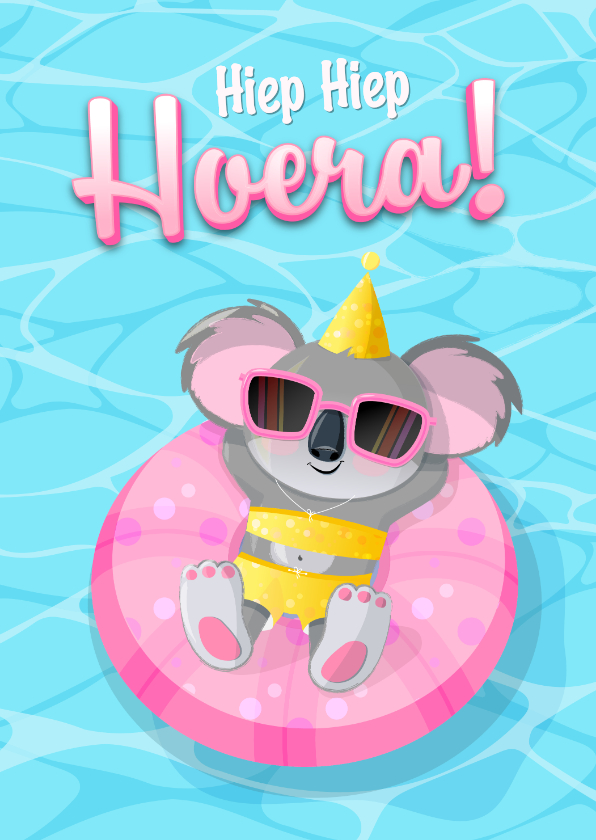Verjaardagskaarten - Verjaardag humor zomers met koalabeer chillend op het water