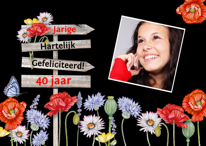 Verjaardag klaprozen krijtbord - Verjaardagskaarten Verjaardagskaarten - Verjaardag klaprozen krijtbord