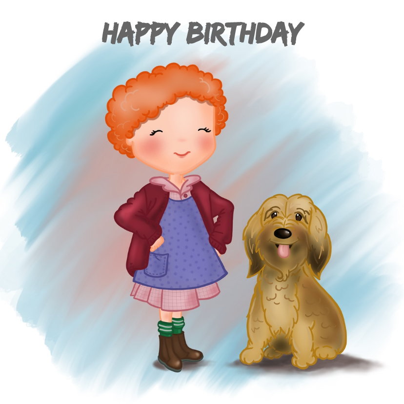 Verjaardag Krullebol met hond - Verjaardagskaarten Verjaardagskaarten - Verjaardag Krullebol met hond