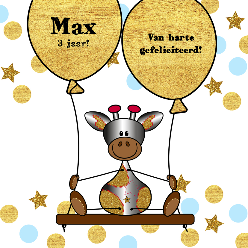 Verjaardagskaarten - Verjaardag lief girafje op schommel met ballon