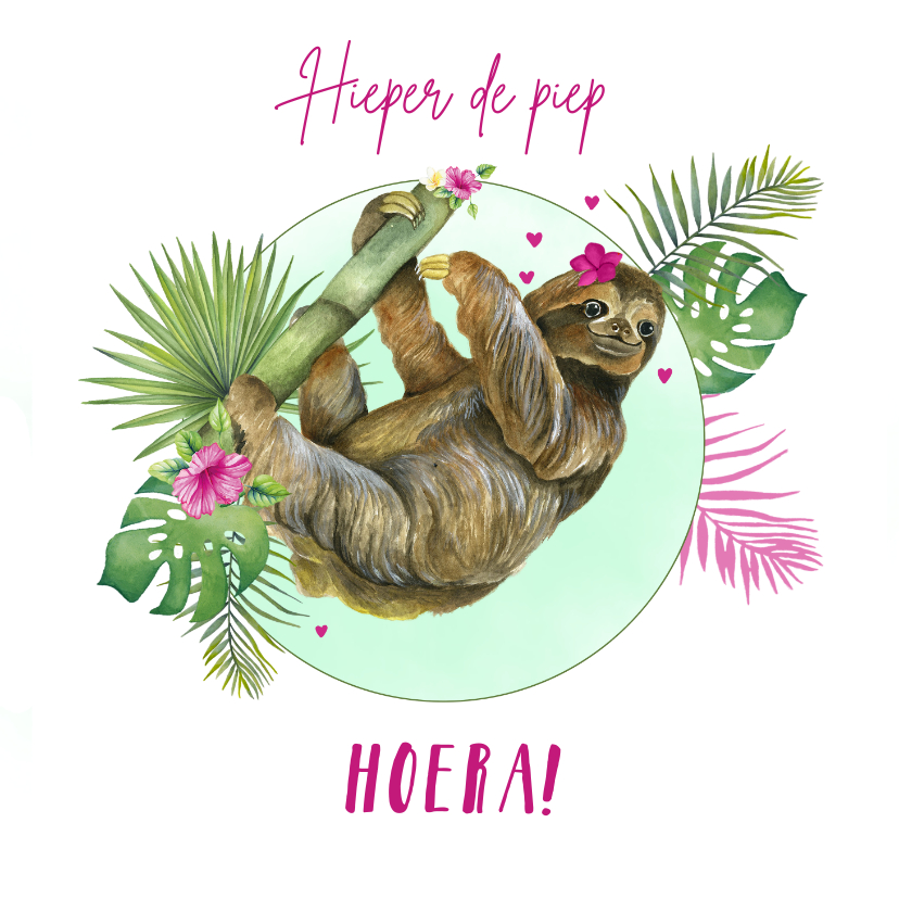 Verjaardag luiaard tropisch - Verjaardagskaarten Verjaardagskaarten - Verjaardag luiaard tropisch
