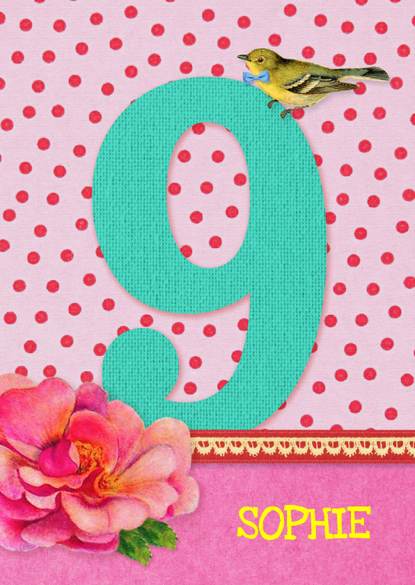 Verjaardag Meisje 9 roze - Verjaardagskaarten Verjaardagskaarten - Verjaardag Meisje 9 roze