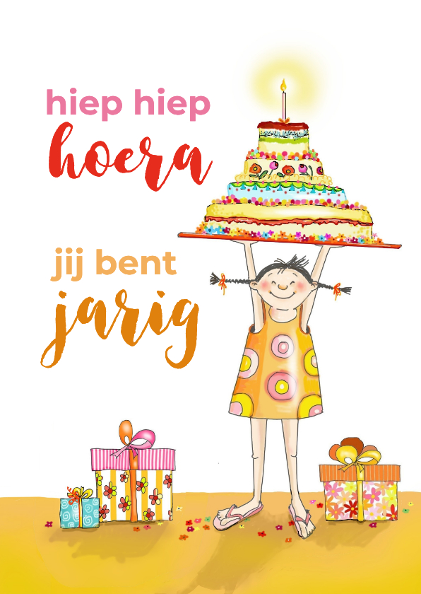 Verjaardagskaarten - Verjaardag - meisje met grote taart