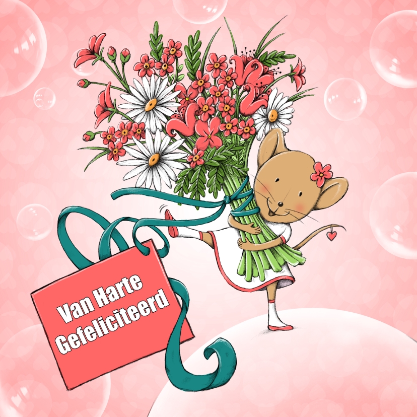 Verjaardagskaarten - Verjaardag muis met bloemen-IH