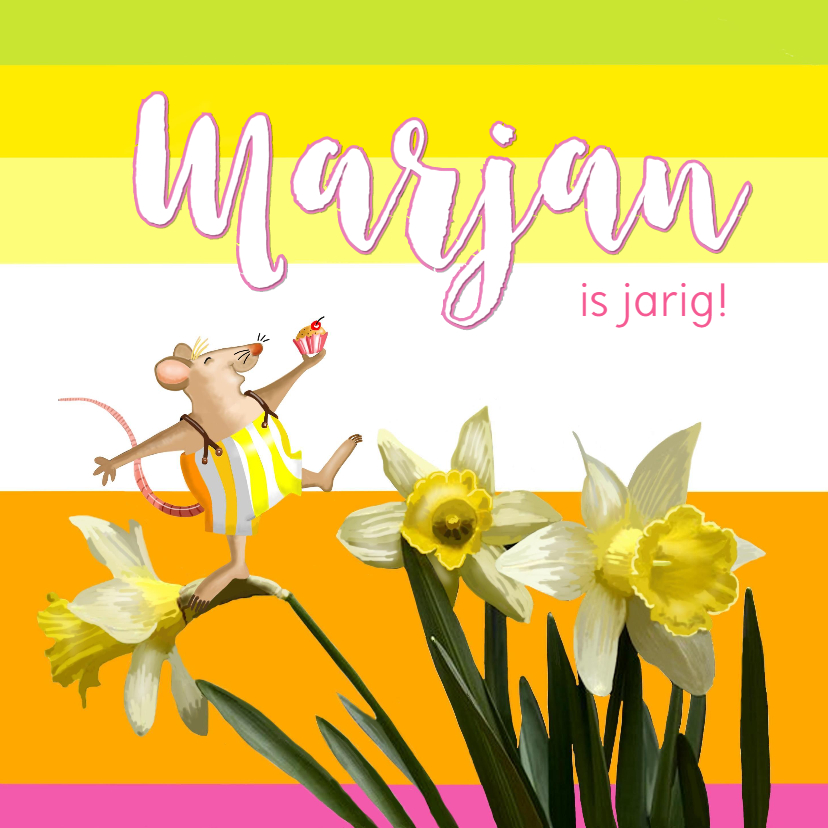 Verjaardagskaarten - Verjaardag - Narcissen en muisjes