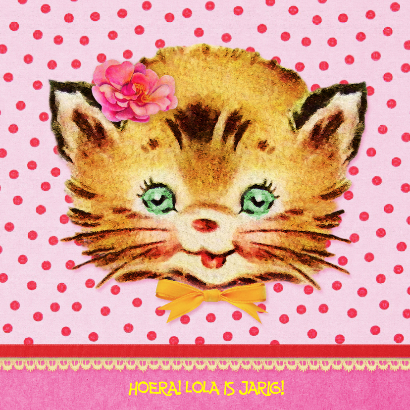 Verjaardag Retro Poesje Roze - Verjaardagskaarten Verjaardagskaarten - Verjaardag Retro Poesje Roze