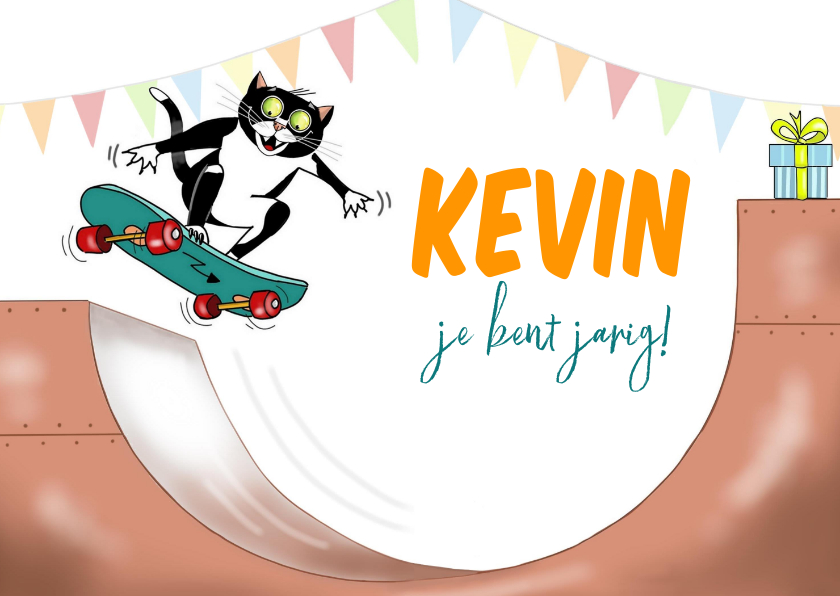 Verjaardagskaarten - Verjaardag - skateboard kat