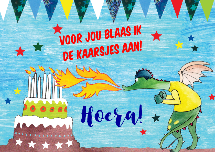 verjaardag tekening draak blaast aan - Verjaardagskaarten Verjaardagskaarten - verjaardag tekening draak blaast aan