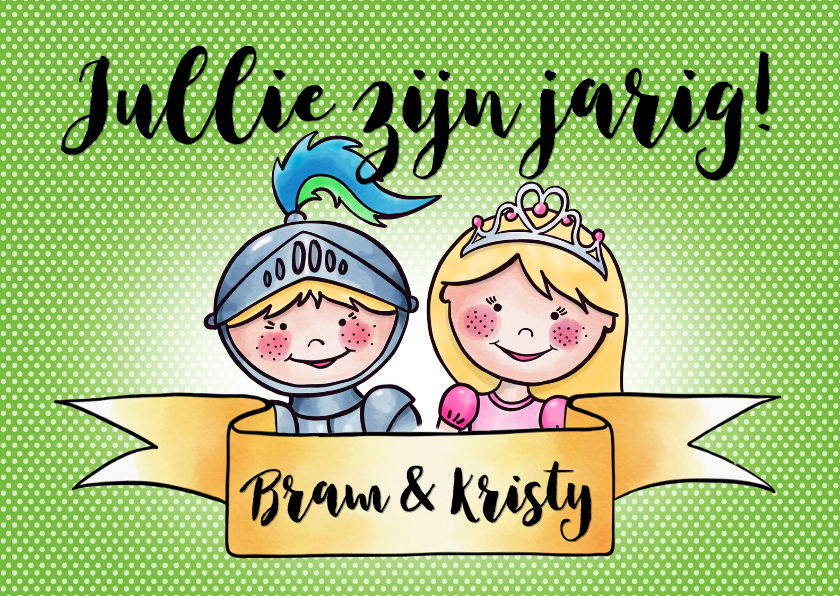 Verjaardag tweeling - ridder en prinses EM - Verjaardagskaarten Verjaardagskaarten - Verjaardag tweeling - ridder en prinses EM
