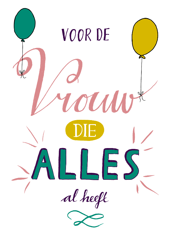 Verjaardag vrouw handlettering wit - HR - Verjaardagskaarten Verjaardagskaarten - Verjaardag vrouw handlettering wit - HR