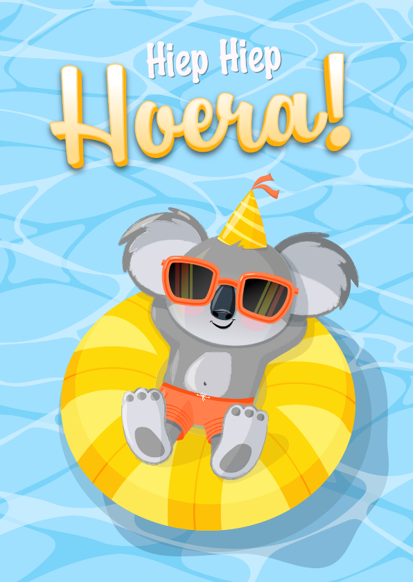 Verjaardagskaarten - Verjaardag zomers humor met koalabeer chillend op het water