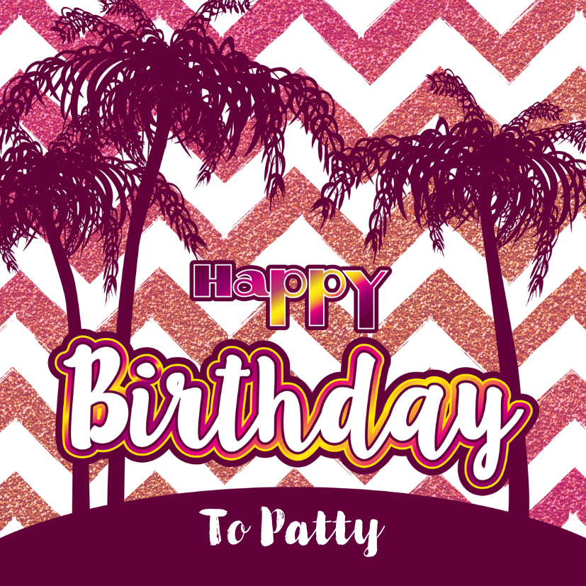 Verjaardagskaarten - Verjaardag zomerse  felicitatie glitter glamour en palmbomen