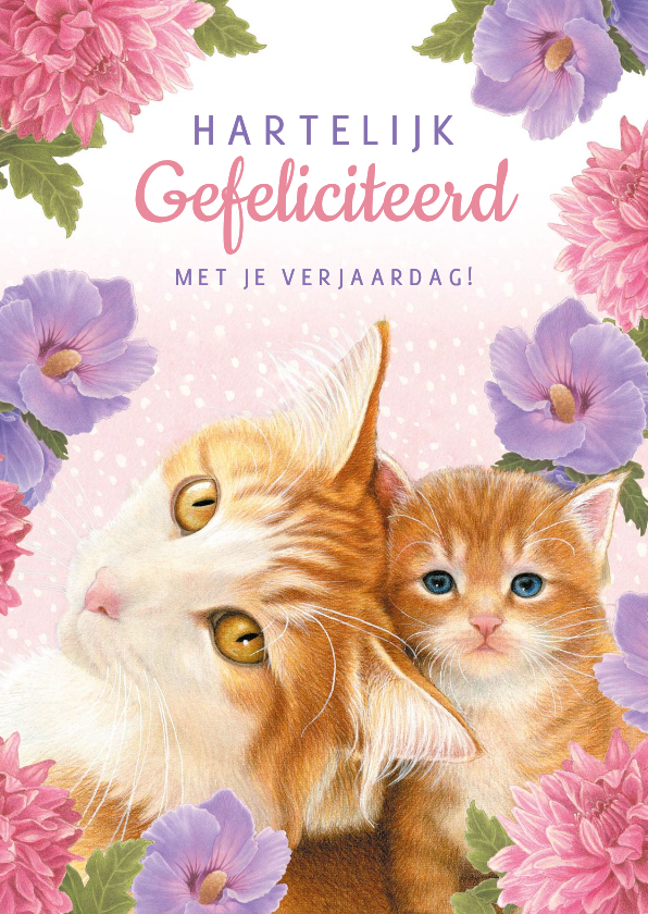 Verjaardagkaart katten en bloemen - Verjaardagskaarten Verjaardagskaarten - Verjaardagkaart katten en bloemen