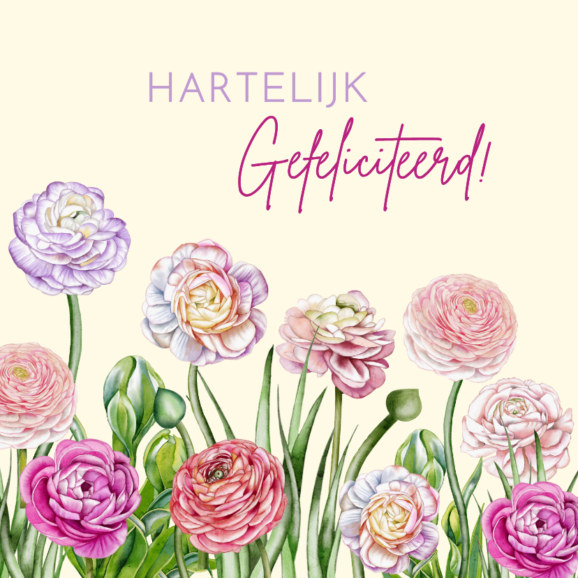 Verjaardagskaarten - Verjaardagkaart ranonkelbloemen