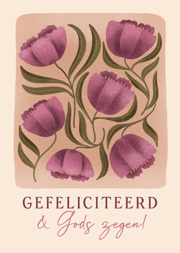 Verjaardagskaarten - Verjaardagsfelicitatie met roze bloemen en Gods zegen