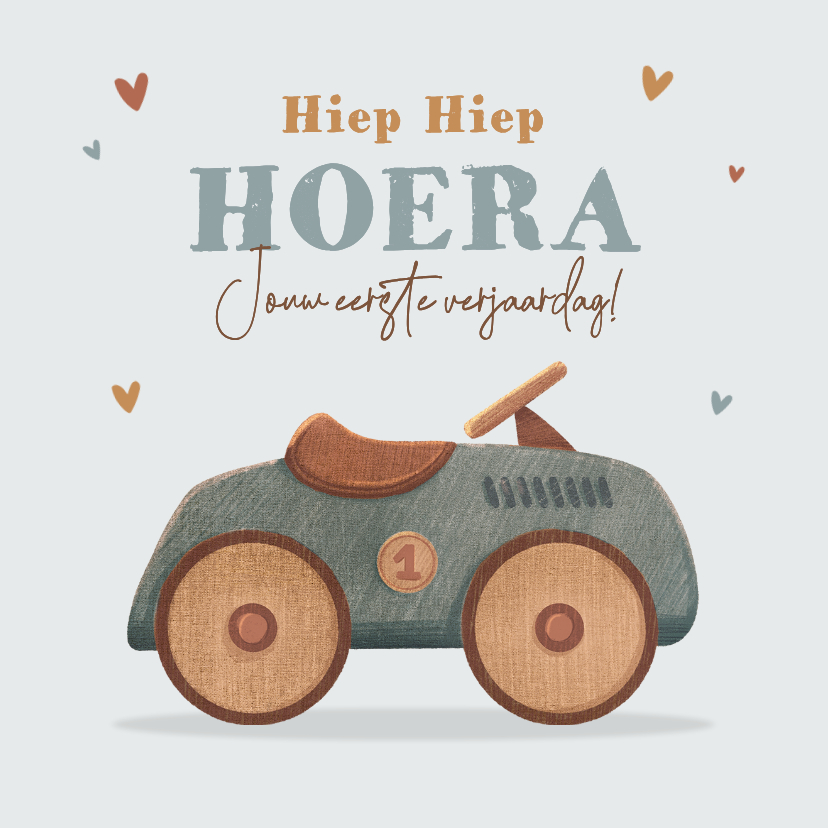 Verjaardagskaart 1 jaar loopauto auto vintage speelgoed - Verjaardagskaarten Verjaardagskaarten - Verjaardagskaart 1 jaar loopauto auto vintage speelgoed
