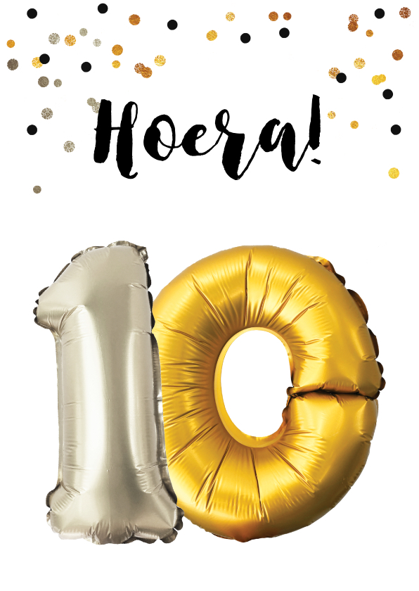Verjaardagskaarten - Verjaardagskaart 10 jaar goud zilver ballonnen