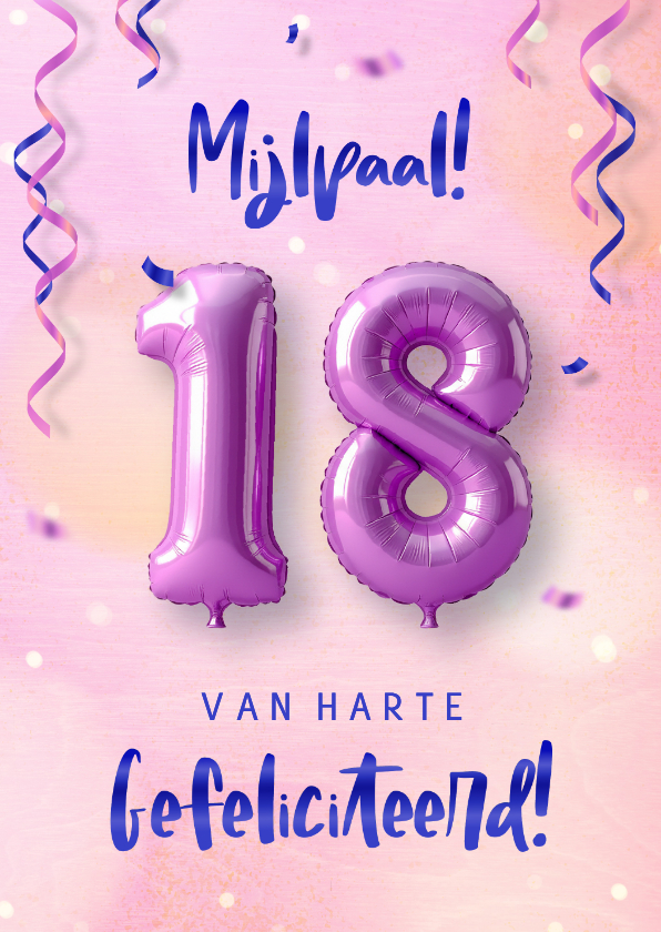 Verjaardagskaarten - Verjaardagskaart 18 jaar met feestelijke heliumballonnen