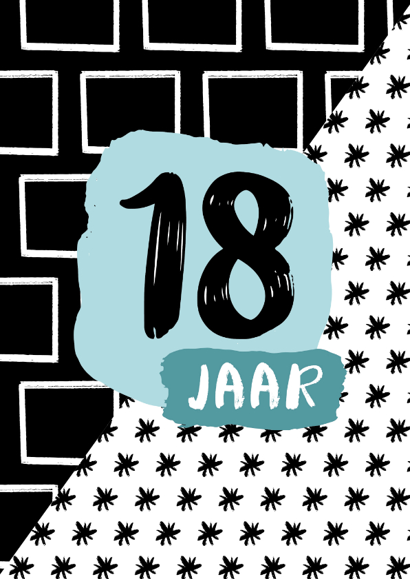 Verjaardagskaarten - Verjaardagskaart 18 jaar zwartwit