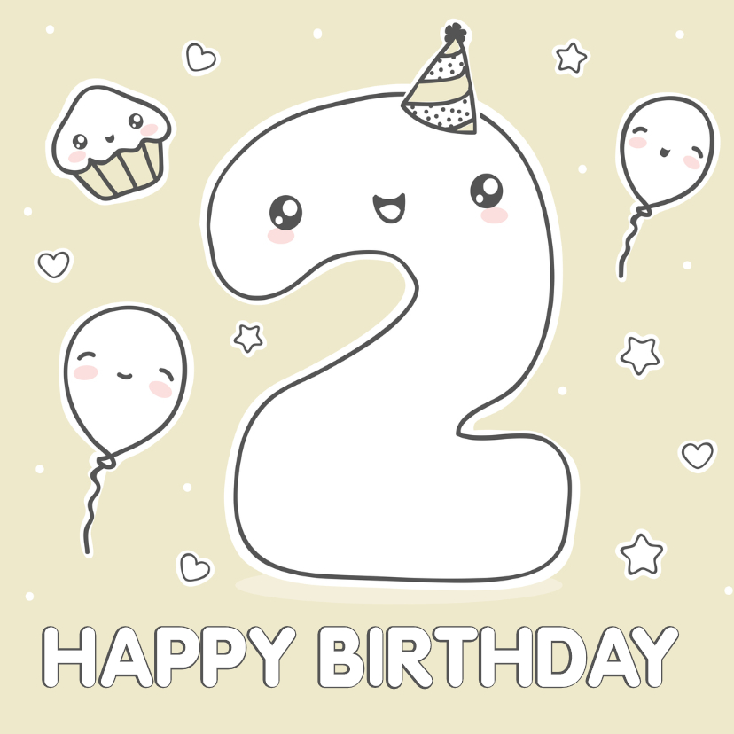 Verjaardagskaarten - Verjaardagskaart - 2 jaar - cute