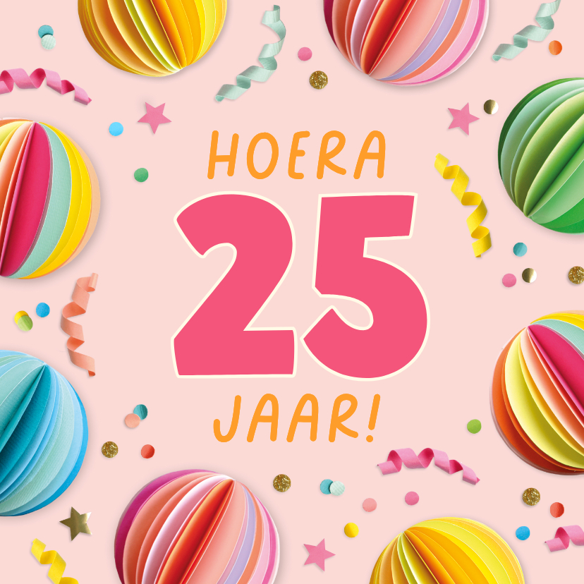 Verjaardagskaarten - Verjaardagskaart 25 kaart confetti