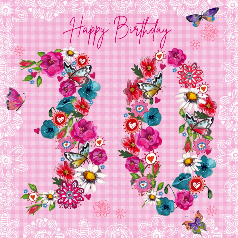 Verjaardagskaarten - Verjaardagskaart 30 jaar botanisch bohemian bloemen cijfers 