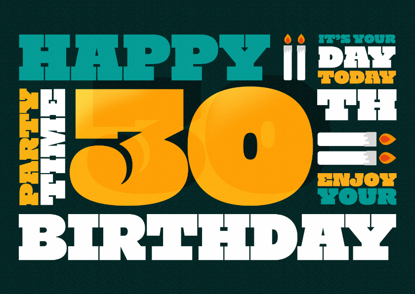Verjaardagskaarten - Verjaardagskaart 30 jaar man typografisch modern stoer