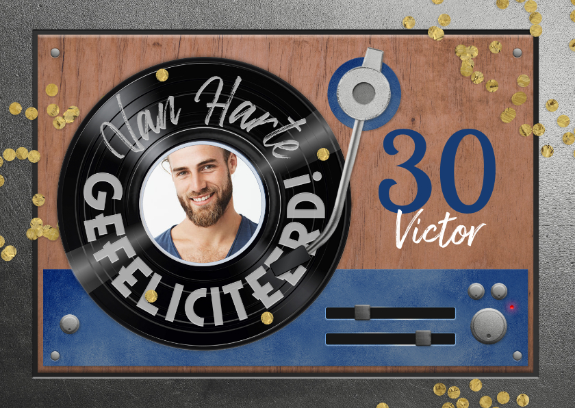 Verjaardagskaart 30 jaar retro muziek vinyl LP speler - Verjaardagskaarten Verjaardagskaarten - Verjaardagskaart 30 jaar retro muziek vinyl LP speler