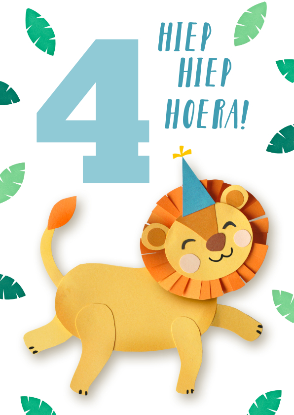 Verjaardagskaarten - Verjaardagskaart 4 jaar leeuw