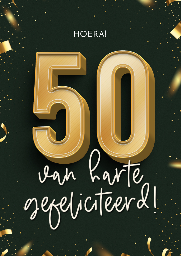 Verjaardagskaart 50 jaar gefeliciteerd groen confetti goud - Verjaardagskaarten Verjaardagskaarten - Verjaardagskaart 50 jaar gefeliciteerd groen confetti goud