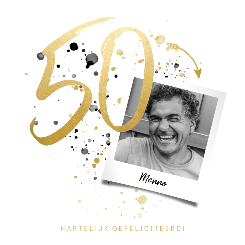 Verjaardagskaart '50' met foto en spetters - Verjaardagskaarten Verjaardagskaarten - Verjaardagskaart '50' met foto en spetters