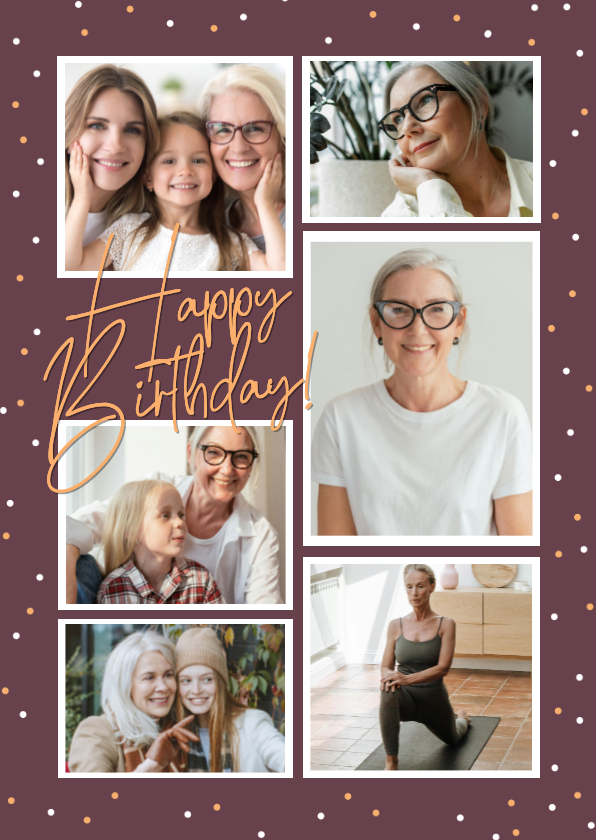 Verjaardagskaarten - Verjaardagskaart 6 foto's donkerrood 'Happy Birthday'