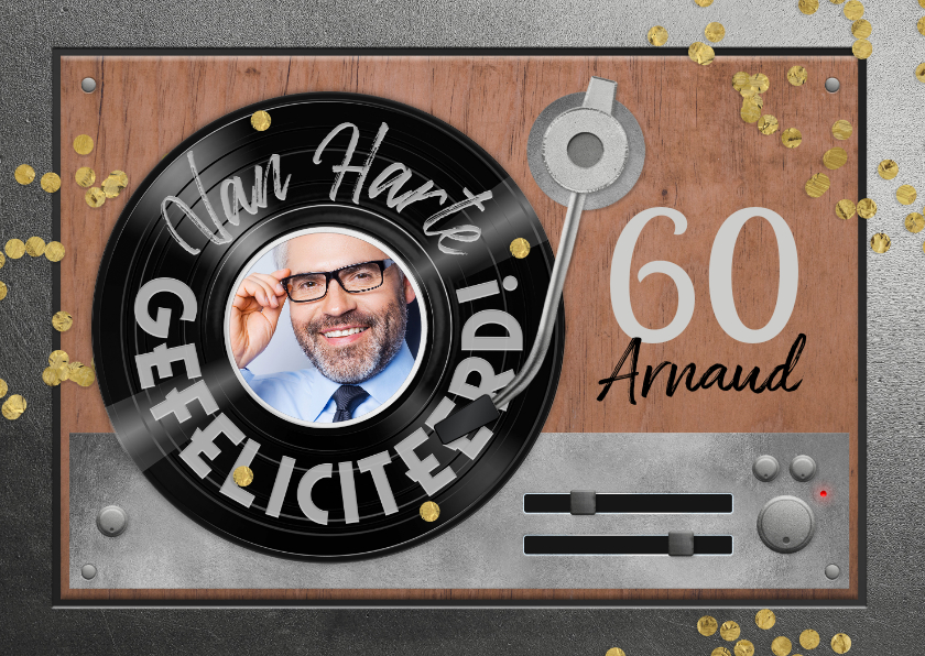 Verjaardagskaart 60 jaar retro muziek vinyl LP speler - Verjaardagskaarten Verjaardagskaarten - Verjaardagskaart 60 jaar retro muziek vinyl LP speler