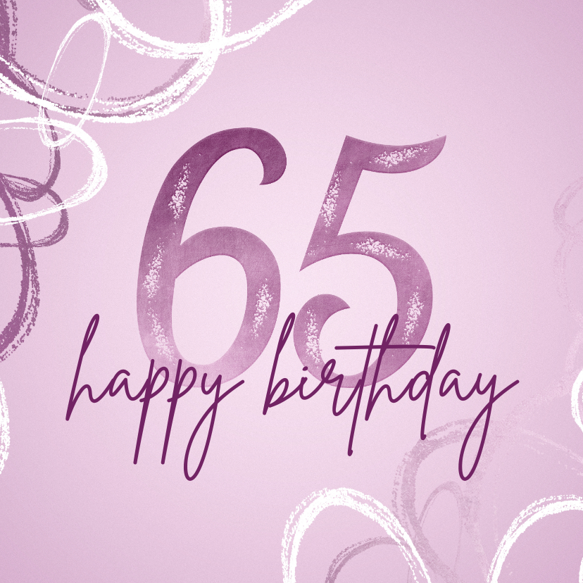 Verjaardagskaarten - Verjaardagskaart 65 modern lila met abstracte vormen