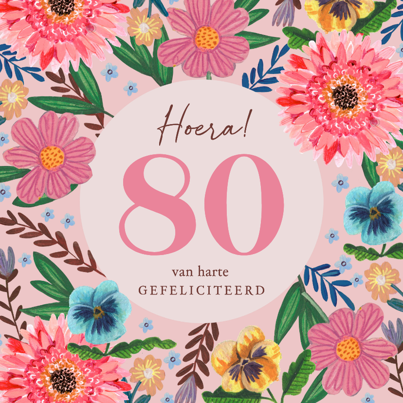 Verjaardagskaarten - Verjaardagskaart 80 bloemen botanisch lente