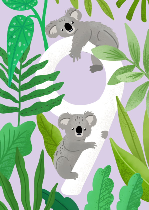 Verjaardagskaarten - Verjaardagskaart 9 jaar met koala