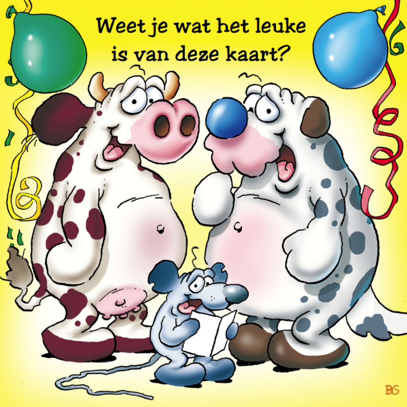 Verjaardagskaart 9 koe hond muis met ballonnen - Verjaardagskaarten Verjaardagskaarten - Verjaardagskaart 9 koe hond muis met ballonnen