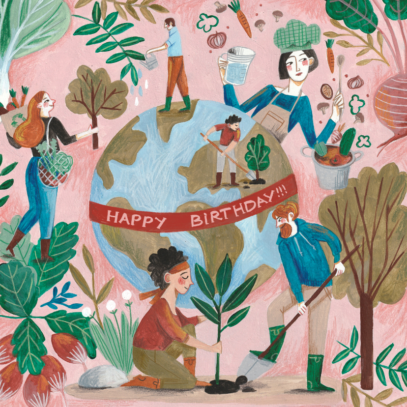 Verjaardagskaarten - Verjaardagskaart aarde natuur duurzaam illustratie