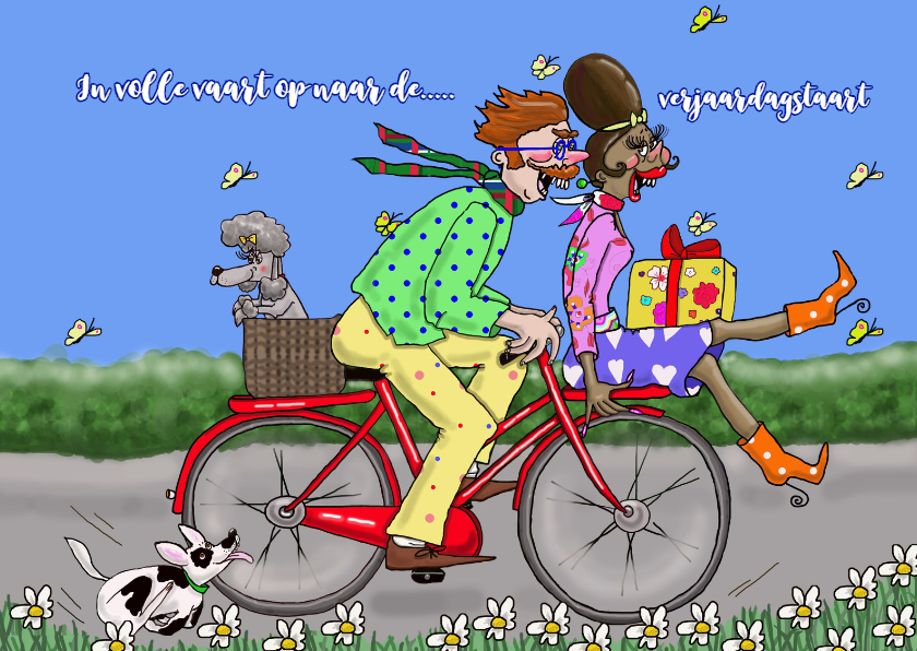 Verjaardagskaart Al fietsend - Verjaardagskaarten Verjaardagskaarten - Verjaardagskaart Al fietsend
