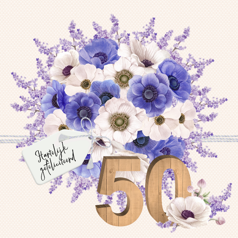 Verjaardagskaart anemonen 50 jaar - Verjaardagskaarten Verjaardagskaarten - Verjaardagskaart anemonen 50 jaar