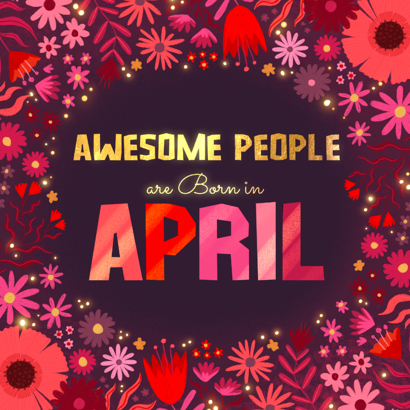 Verjaardagskaarten - Verjaardagskaart 'awesome people are born in april' paars